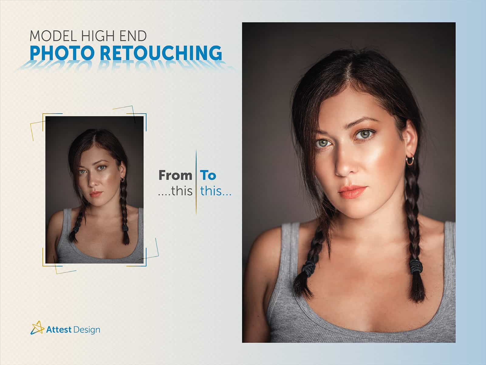 Model high-end photo retouching service example demonstrating professional retouching techniques